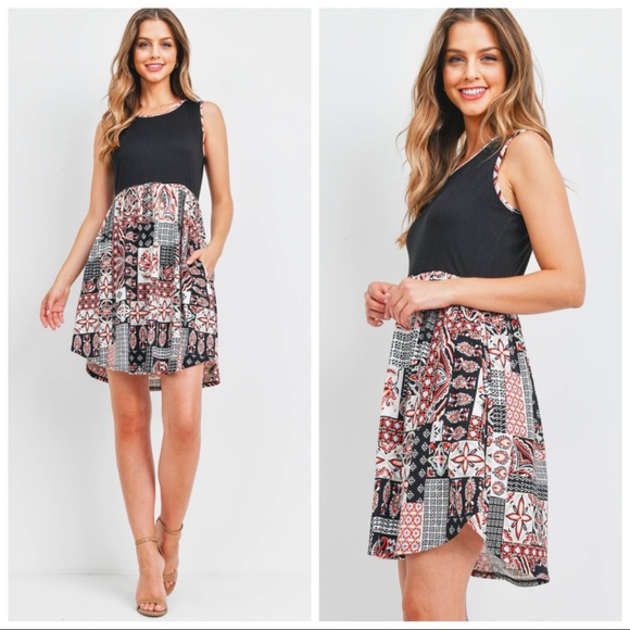 NEW SOFT Black and Red Boho Stretch Dress - Picture 2 of 10